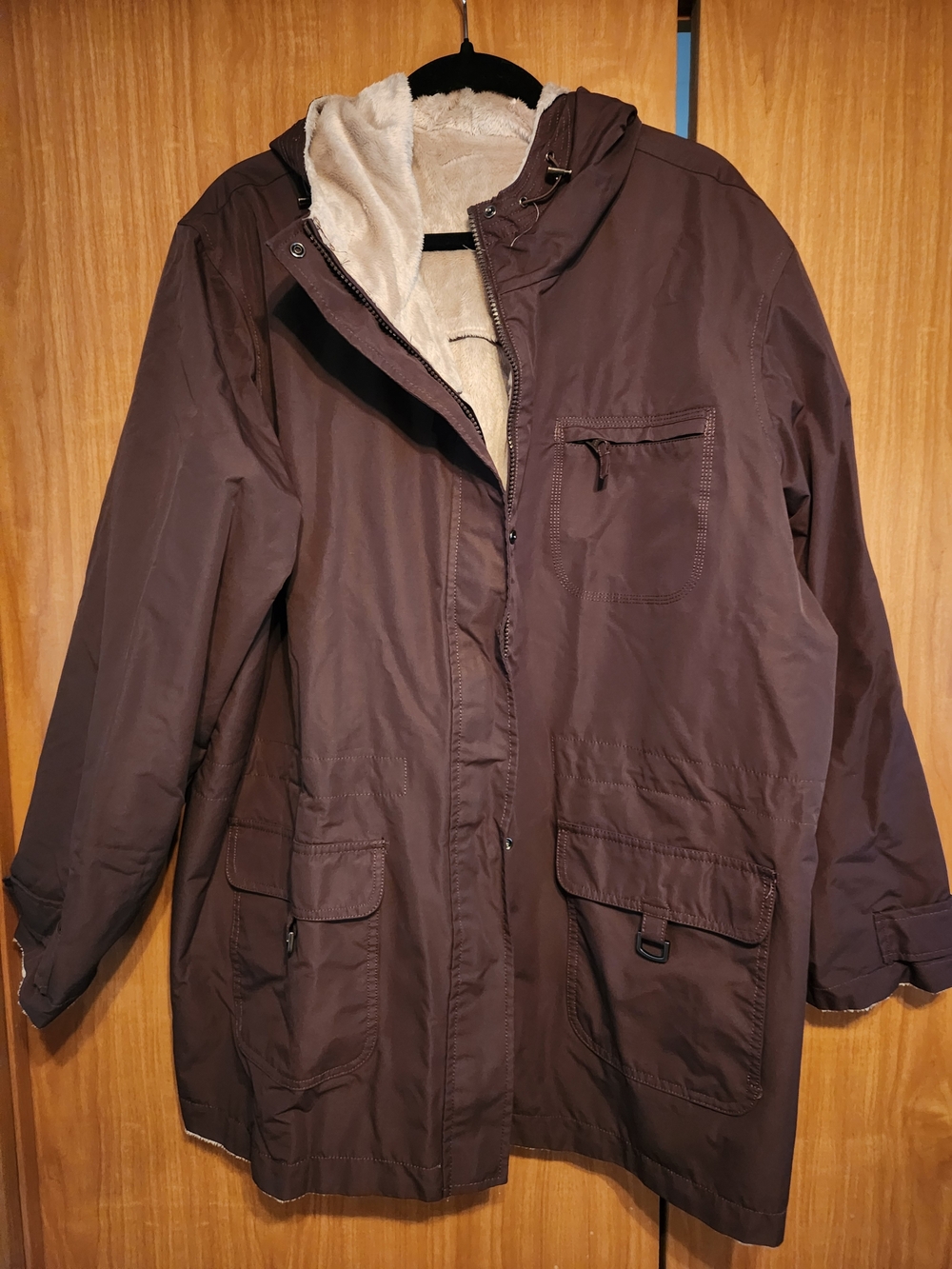 Natural Reflections Brown Hooded Utility Jacket with Cream Fleece